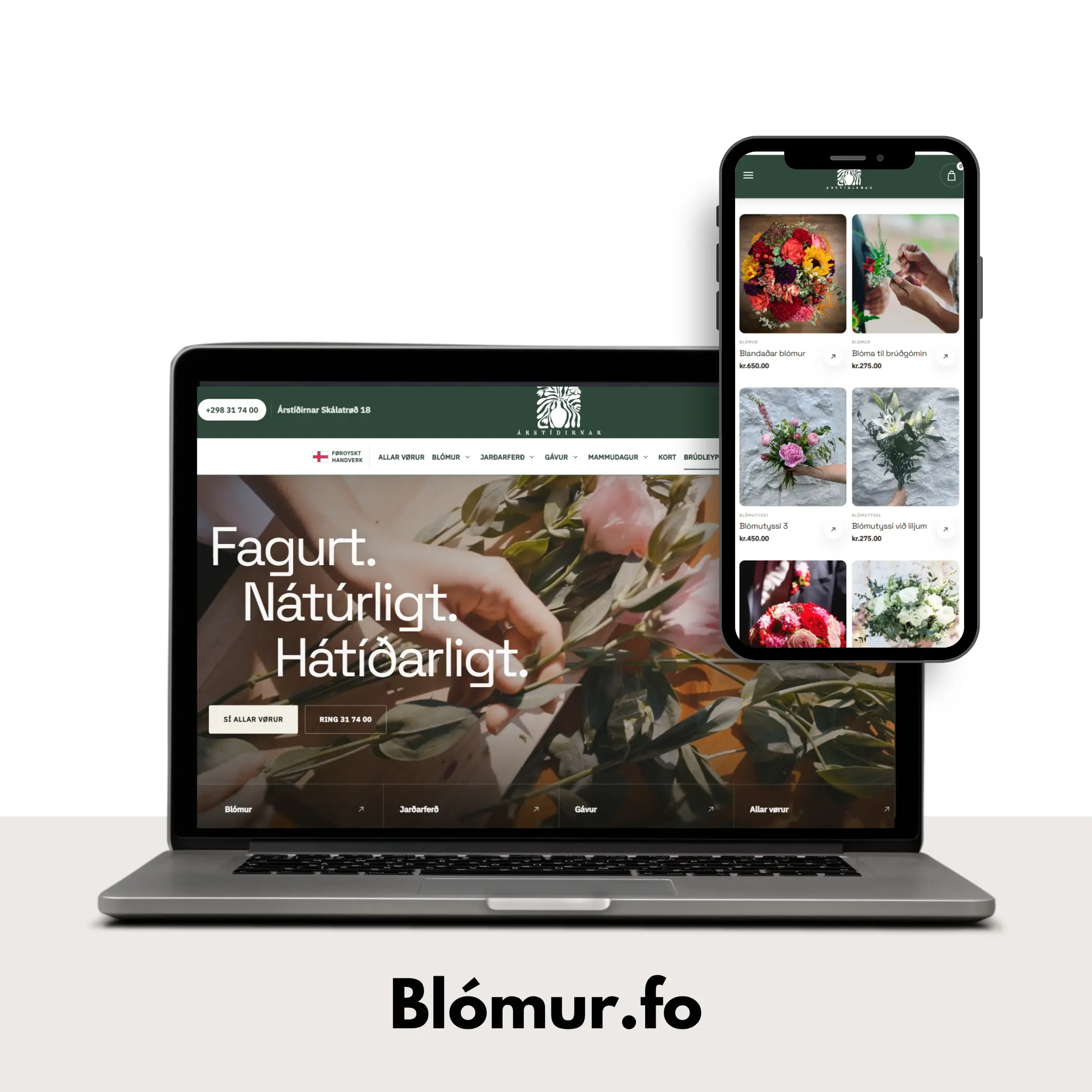 Blómur.fo – nýggjur nethandil til Árstíðirnar vístur á farteldu og telefon